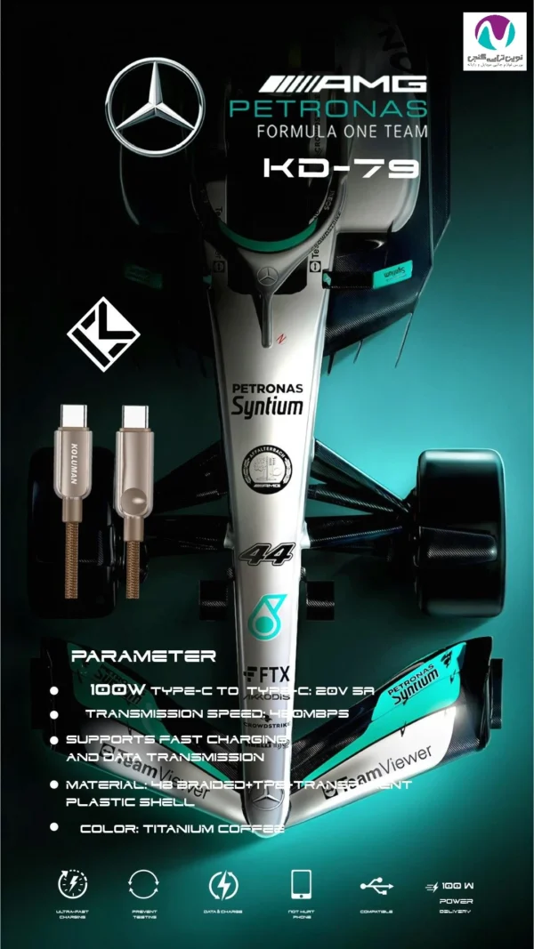 کابل شارژر دوسر تایپ سی کلومن مدل KD-79 100W - تصویر 4